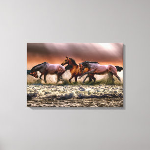 Running horses wrapped canvas