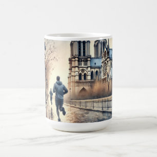 Running in Paris France Watercolor Painting Coffee Mug