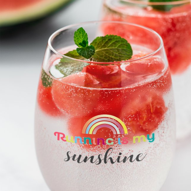 Running Is My Sunshine Colourful Rainbow Graphic Stemless Wine Glass (Creator Uploaded)