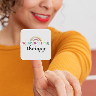 Running Is My Therapy Colourful Rainbow Graphic Square Sticker
