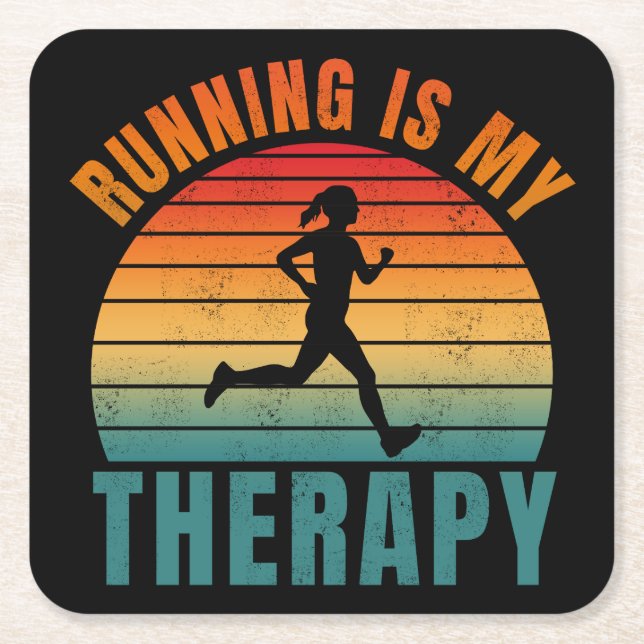 Running is my therapy funny exercise gift square paper coaster (Front)