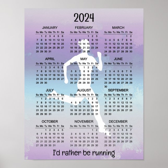 Running Jogging Design 2024 Calendar Poster (Front)