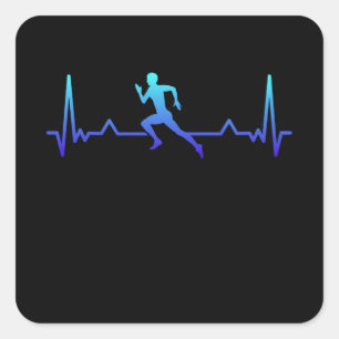 Running Jogging Fitness Heartbeat Gift Square Sticker