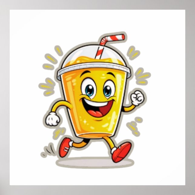 **Running Juice Cup Cartoon – Fun Street Drink Cha Poster (Front)