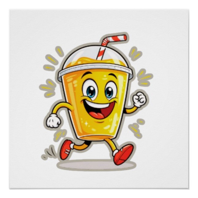 **Running Juice Cup Cartoon – Fun Street Drink Cha Poster (Front)