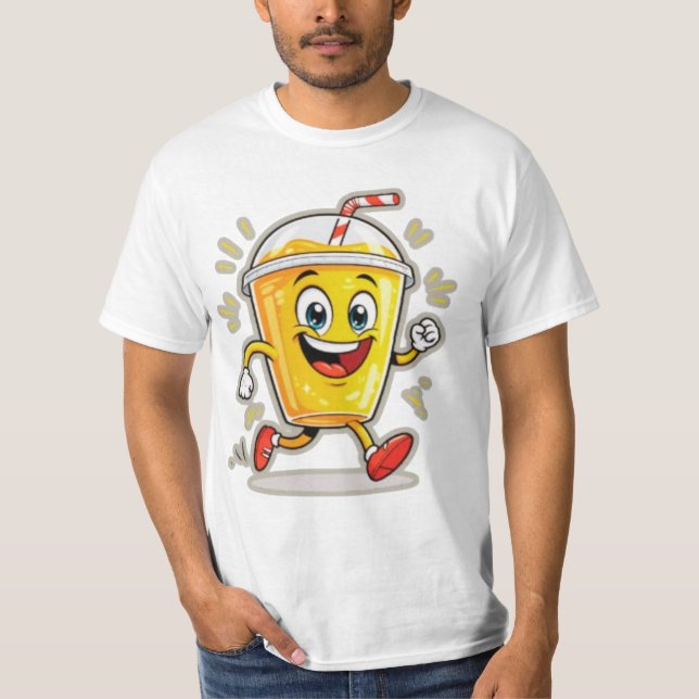 **Running Juice Cup Cartoon – Fun Street Drink Cha T-Shirt (Front)