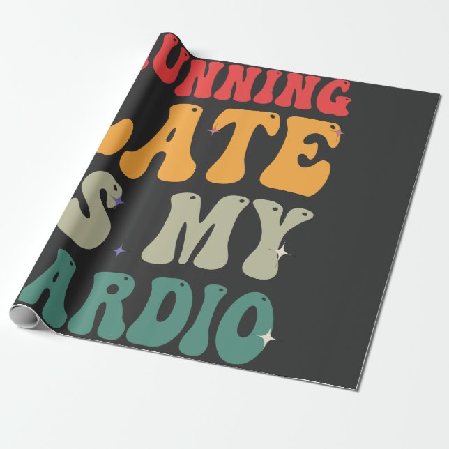 Running Late is my Cardio Funny Retro Fitness Gift Wrapping Paper (Unrolled)