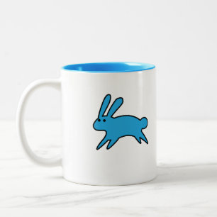 Running Little Blue Bunny Two-Tone Coffee Mug