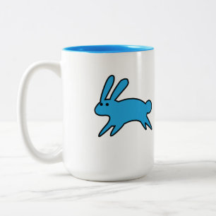 Running Little Blue Bunny   Two-Tone Coffee Mug