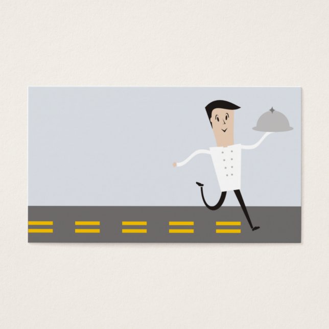 Running male chef dome platter food delivery cater (Front)