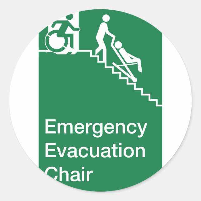 Running Man Wheelchair Evacuation Chair Sign Classic Round Sticker (Front)