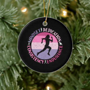 Running Mindset - Girly Runner Endurance Quote Ceramic Tree Decoration