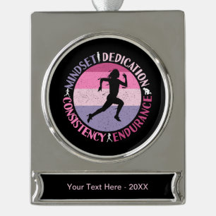 Running Mindset - Girly Runner Endurance Quote Silver Plated Banner Ornament