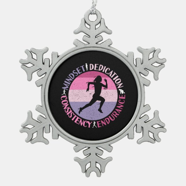 Running Mindset - Girly Runner Endurance Quote Snowflake Pewter Christmas Ornament (Front)