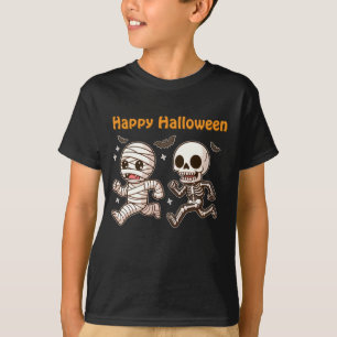 Running Mummy & Skeleton – Cute Halloween Duo T-Shirt