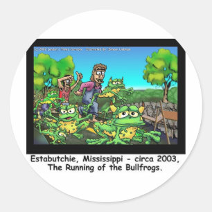 Running Of The Bull Frogs Funny Gifts/Collectibles Classic Round Sticker