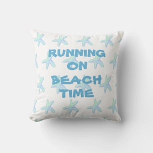 Running On Beach Time Starfish Throw Pillow