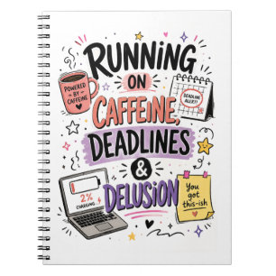 Running on Caffeine, Deadlines & Delusion notebook