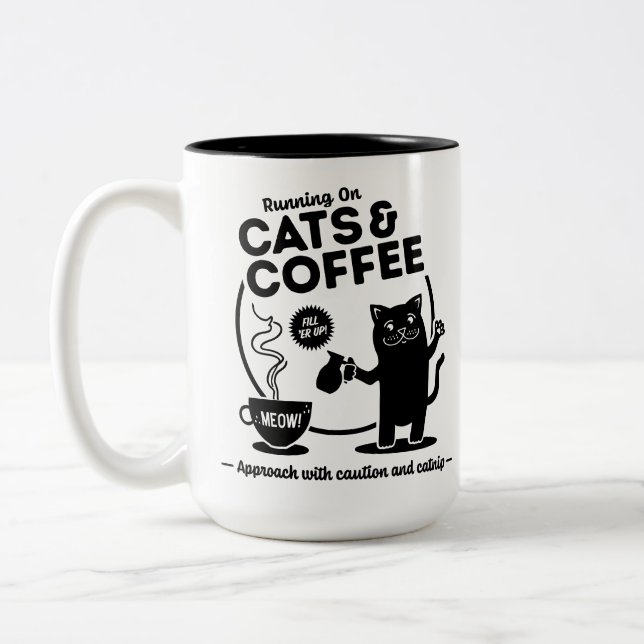 Running on Cats and Coffee 15 oz. Two-Tone Coffee Mug (Left)