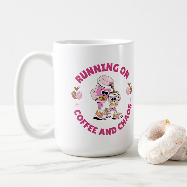 Running on Coffee and Chaos Sticker Coffee Mug (With Donut)