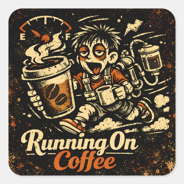Running On Coffee – Caffeinated Humour Survival Square Sticker (Front)