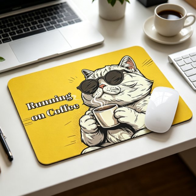Running on Coffee Cat Custom Text Funny Office Mou Mouse Mat (Creator Uploaded)