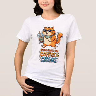 Running on Coffee & Chaos Cute Cat T-Shirt Tri-Blend Shirt