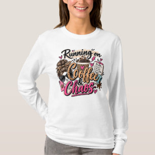 Running on Coffee & Chaos Leopard Messy Bun T-Shirt