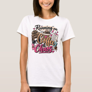 Running on Coffee & Chaos Leopard Messy Bun T-Shirt