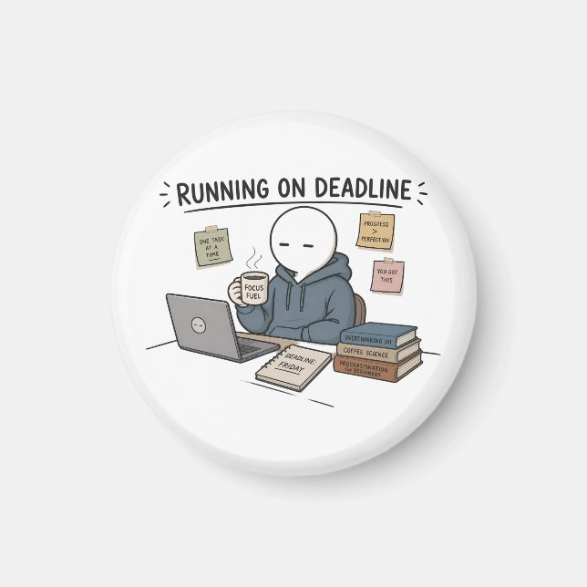 Running On Deadline Funny Work Meme Magnet (Front)
