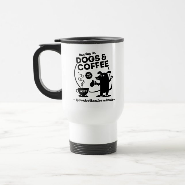 Running on Dogs and Coffee Travel Mug (Left)