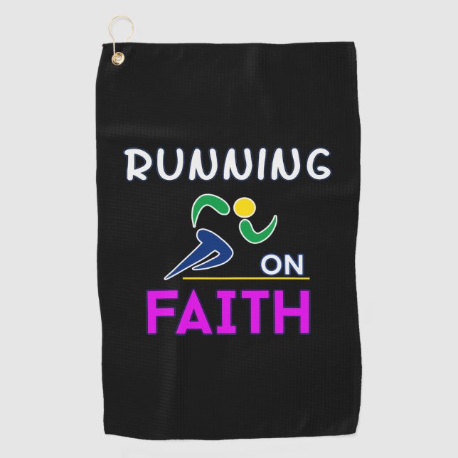 Running on Faith Christian Runner Golf Towel (Front)