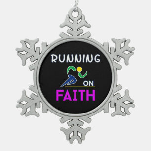 Running on Faith Christian Runner Snowflake Pewter Christmas Ornament