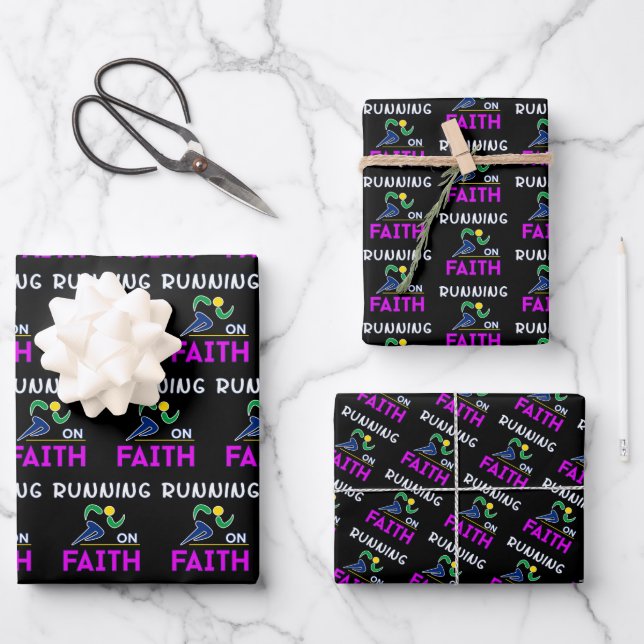 Running on Faith Christian Runner Wrapping Paper Sheet (Front)