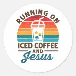 Running on Iced Coffee and Jesus Retro Classic Round Sticker