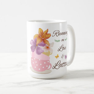 Running on Love & Lattes Floral Coffee Art Mug