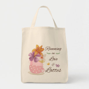 Running on Love & Lattes Floral Coffee Art Tote Bag