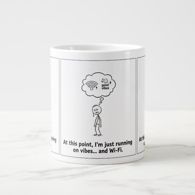 Running on Vibes & Wi-Fi Mug – Funny Coffee Cup (Front)