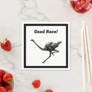 Running Ostrich Ink Sketch, Cool Athlete Bird Art Napkin