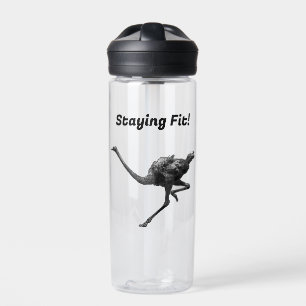 Running Ostrich Ink Sketch, Cool Athlete Bird Art Water Bottle