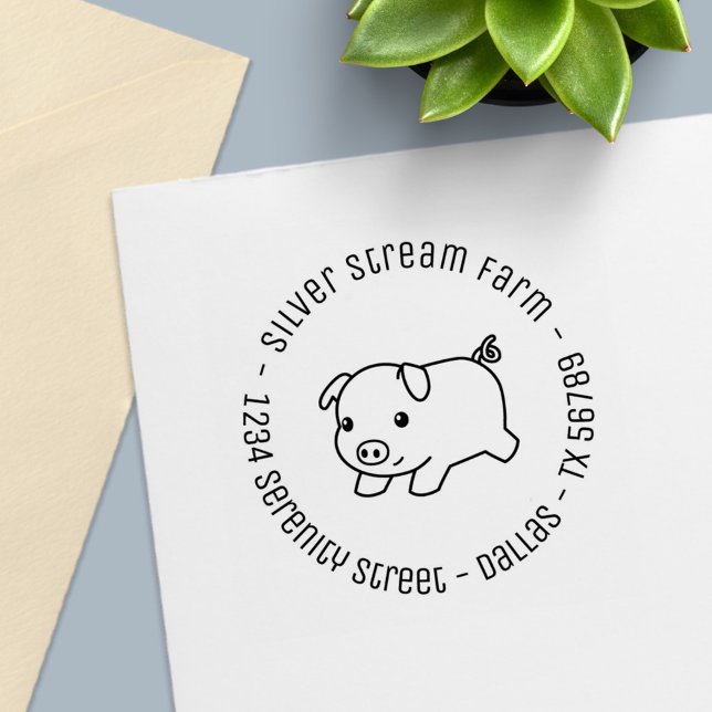 Running Piglet Pig Business Address 2 Self-inking Stamp (Creator Uploaded)