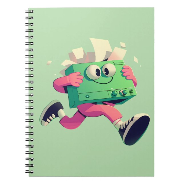 Running Printer with Flying Papers – Tech Humor Notebook (Front)