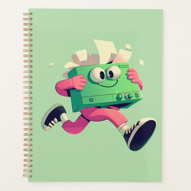 Running Printer with Flying Papers – Tech Humor Planner (Front)