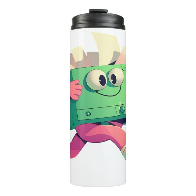 Running Printer with Flying Papers – Tech Humor Thermal Tumbler (Front)