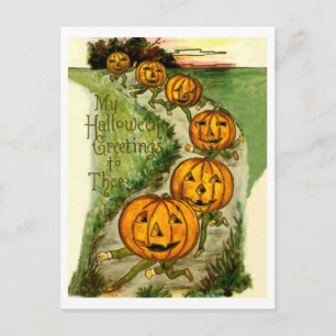 Running pumpkins wish you a happy Halloween Postcard