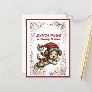 Running Puppy Dog SANTA PAWS is Coming to Town Holiday Postcard