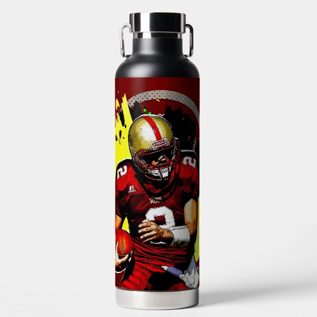 Running Quarterback Football Player Water Bottle (Front)