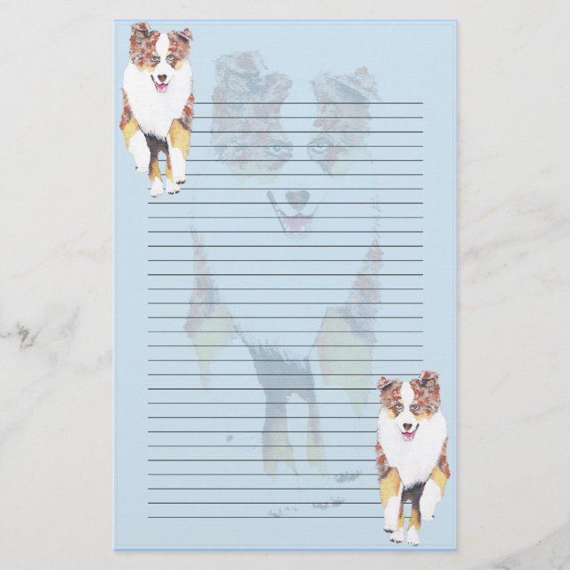 Running Red Merle Aussie Lined Stationery (Front)