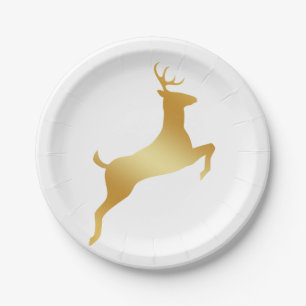 Running Reindeer gold silhouette Paper Plate