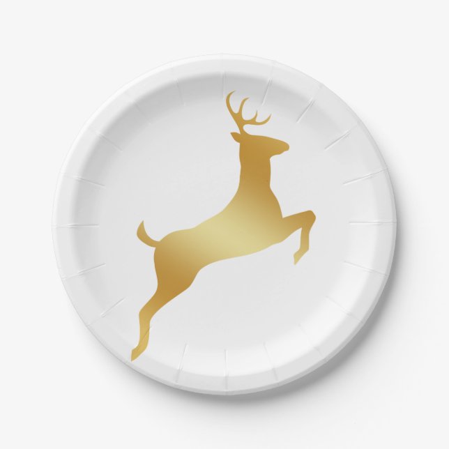 Running Reindeer gold silhouette Paper Plate (Front)